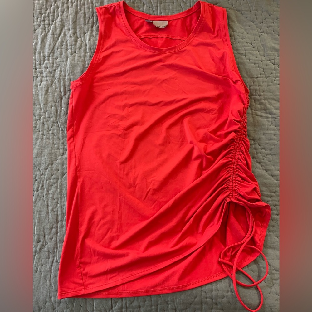 Athleta Bright Red Ruched Side Drawstring Shirt Size XL Sleeveless Nylon Spandex